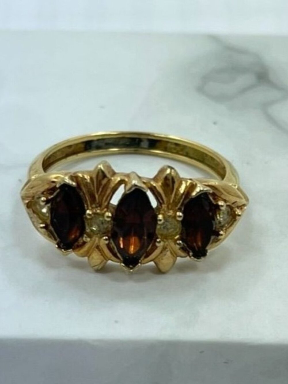 1973 Avon Royal Occasion Topaz Rhinestone Gold Tone Ring Size 7.5 - Picture 2 of 6
